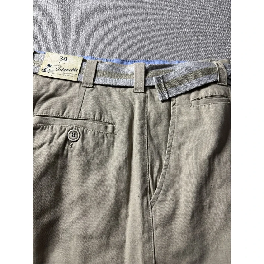 Original Islandia Sport Men's Khaki Belted Chino Shorts 30 Cotton, Preppy, USA